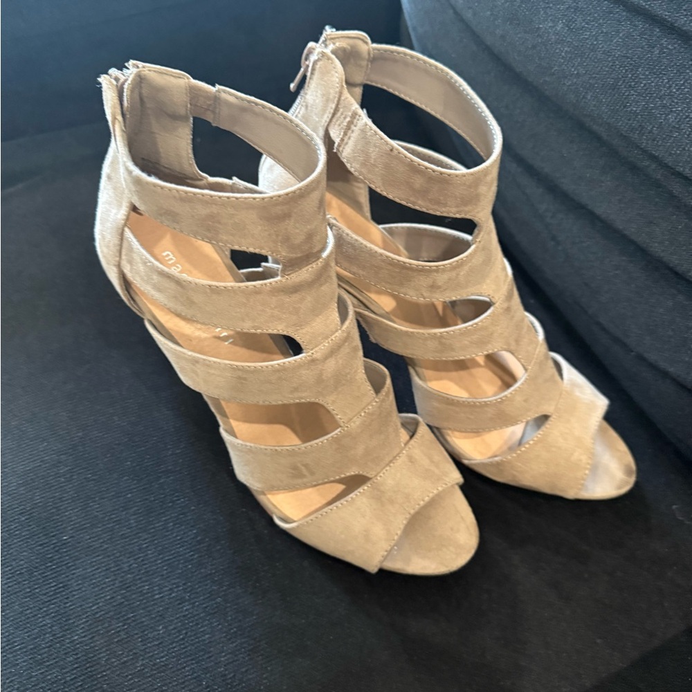 Madden Girl Tan Wedge Heels with Strappy Design
